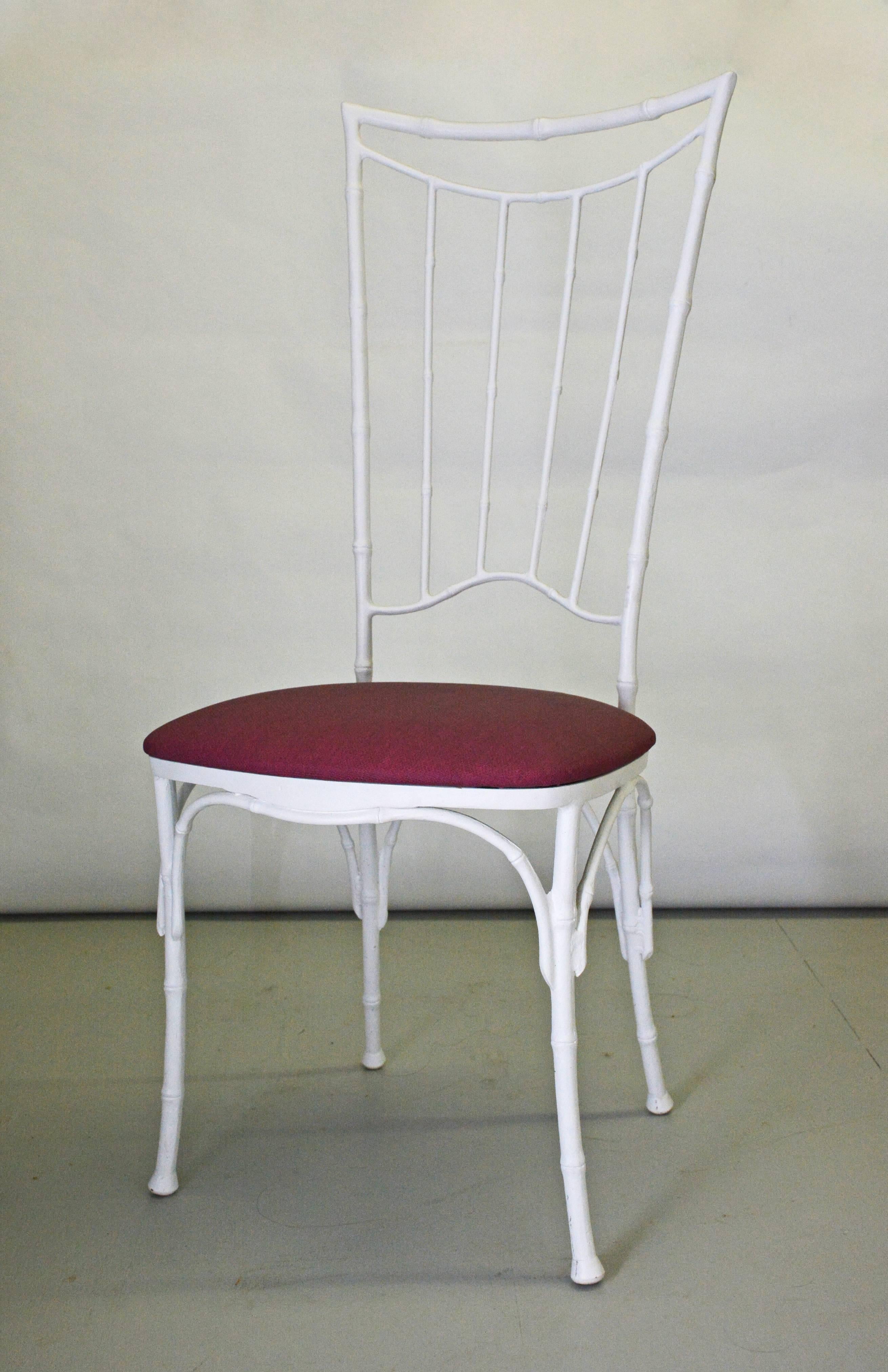 20th Century Four Painted Faux Bamboo Wrought Iron Garden Dining Chairs For Sale