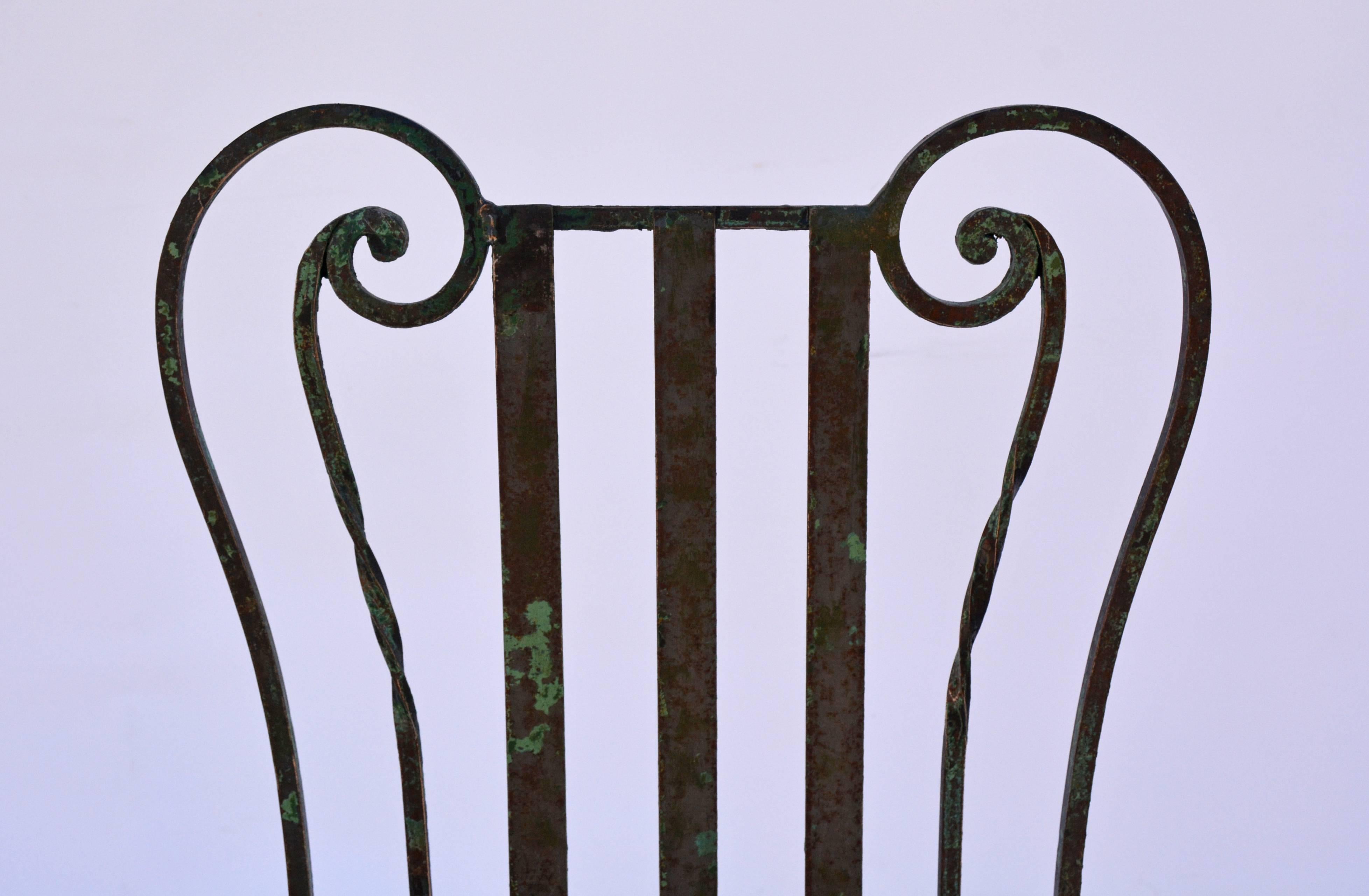 Neoclassical Revival Lyre-Style Wrought-Iron Cafe Garden Chair
