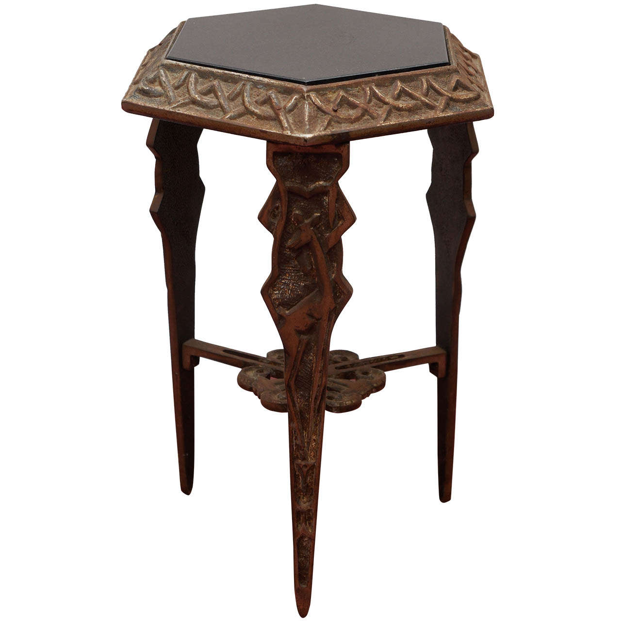 Art Deco Metal/Black Stone Side Table For Sale