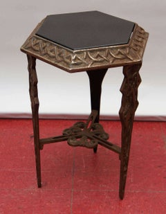 Art Deco Metal/Black Stone Side Table