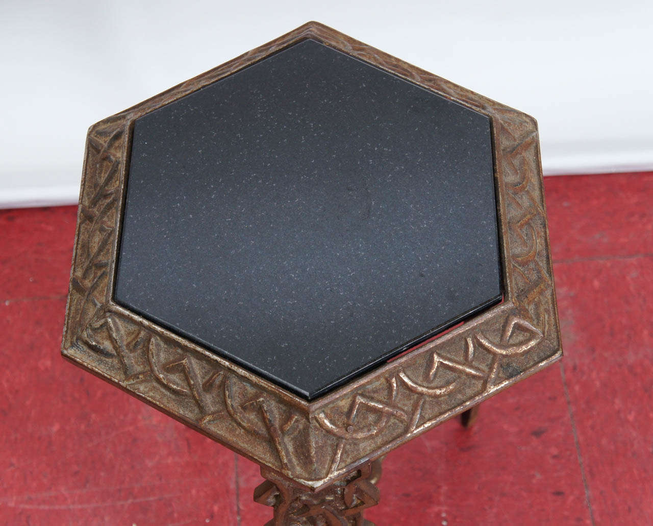 Unknown Art Deco Metal/Black Stone Side Table For Sale