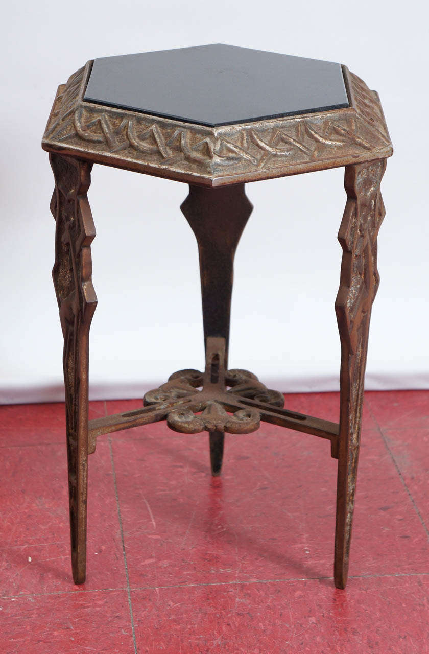 20th Century Art Deco Metal/Black Stone Side Table For Sale