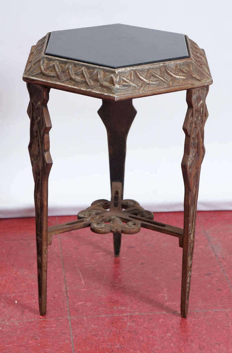 Art Deco Metal/Black Stone Side Table For Sale at 1stDibs