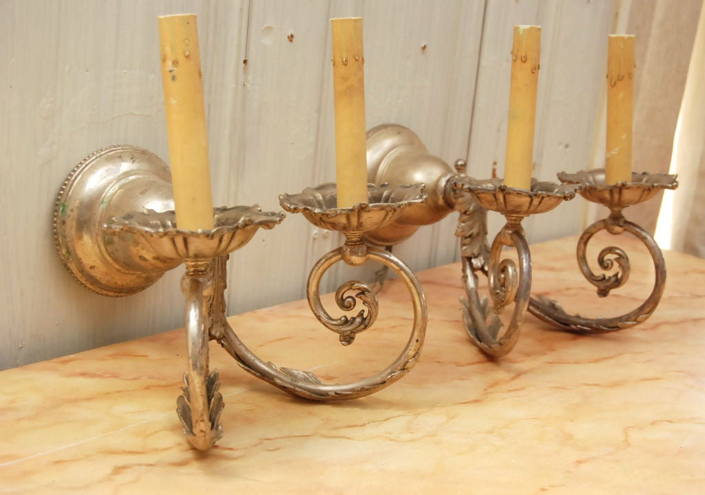 Italian Pair of Silver Gilt Wall Sconces For Sale