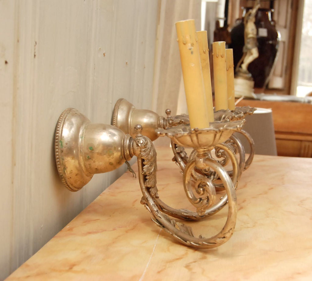 Pair of Silver Gilt Wall Sconces In Good Condition For Sale In Sheffield, MA