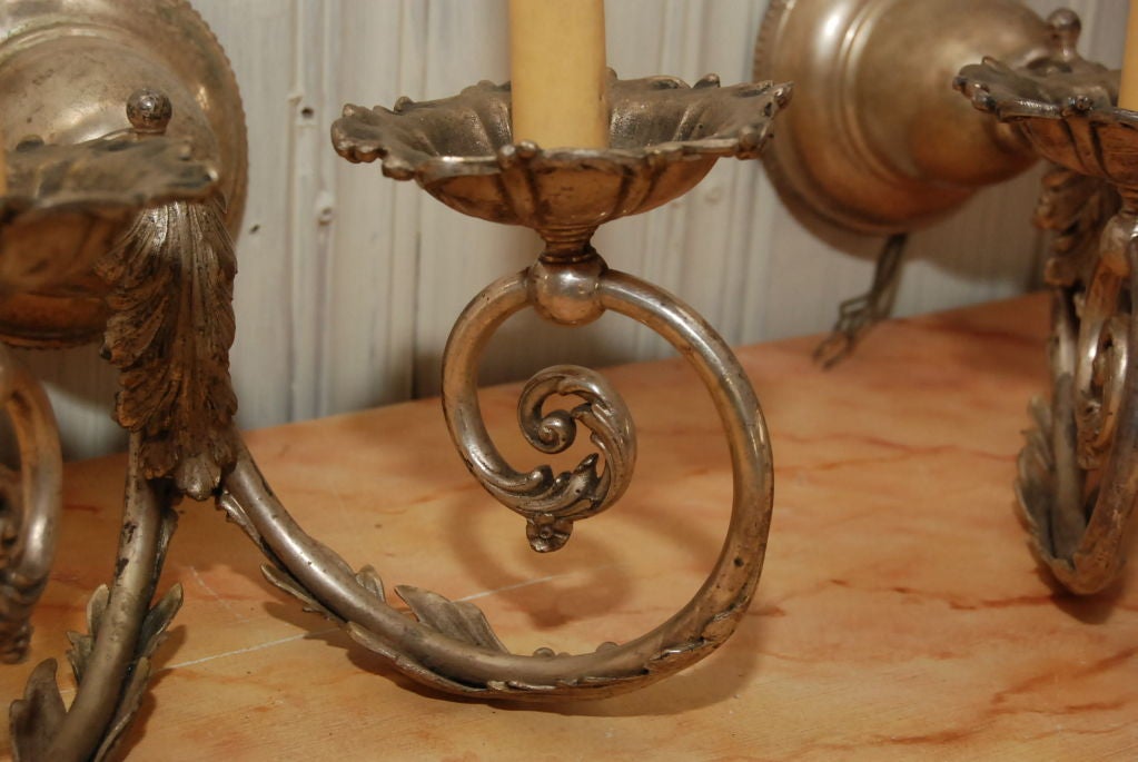 Silver Leaf Pair of Silver Gilt Wall Sconces For Sale