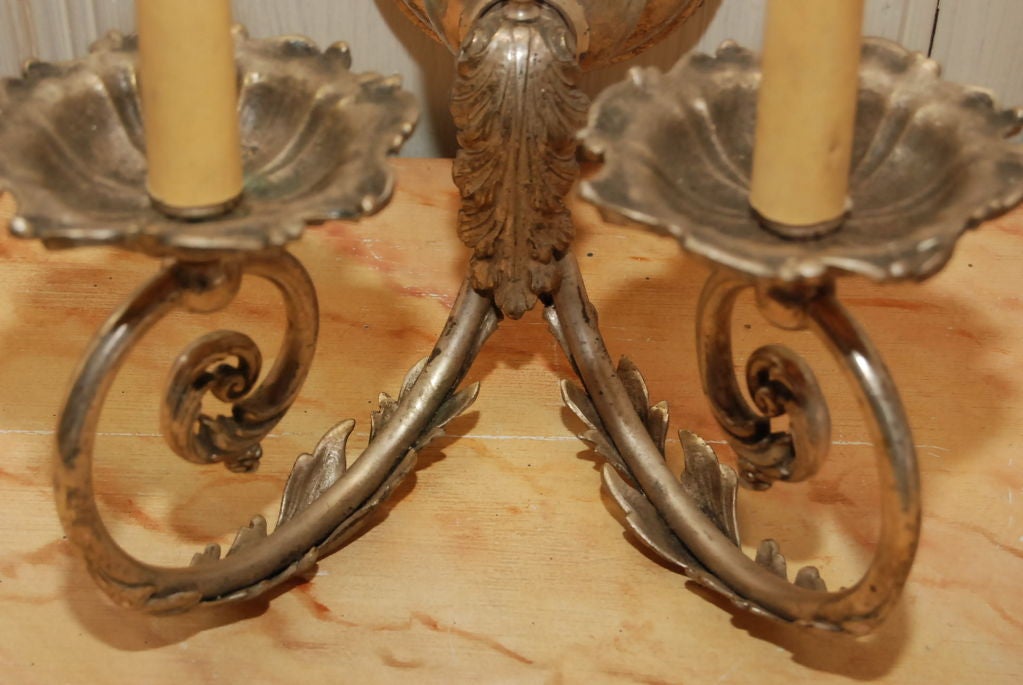 Pair of Silver Gilt Wall Sconces For Sale 3