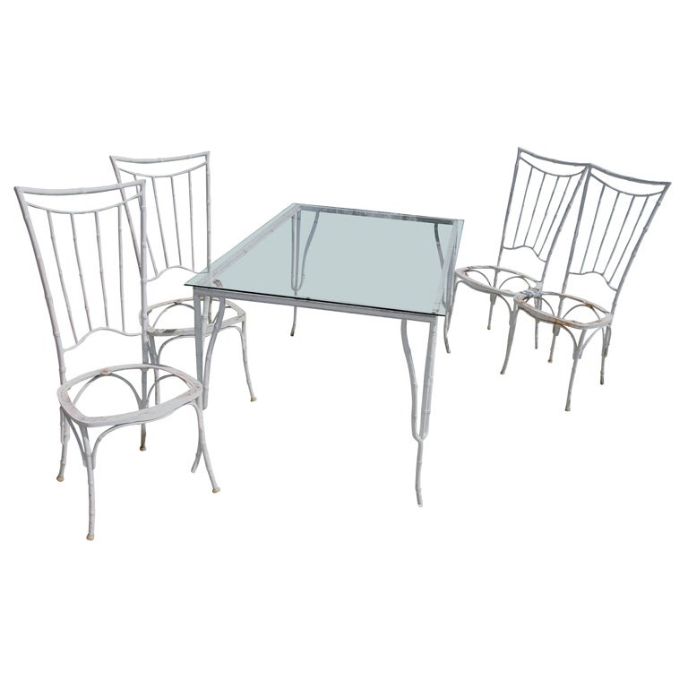 Faux Bamboo Metal Garden Dining Set For Sale