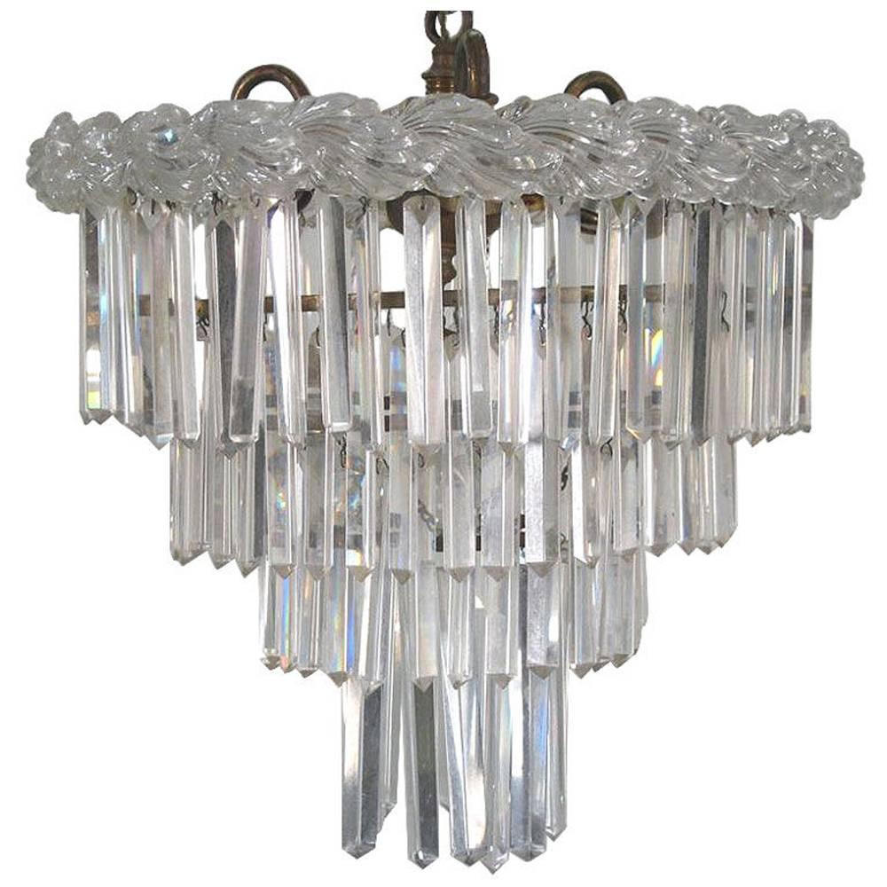 Cut and Pressed Glass Four-Tiered Chandelier For Sale
