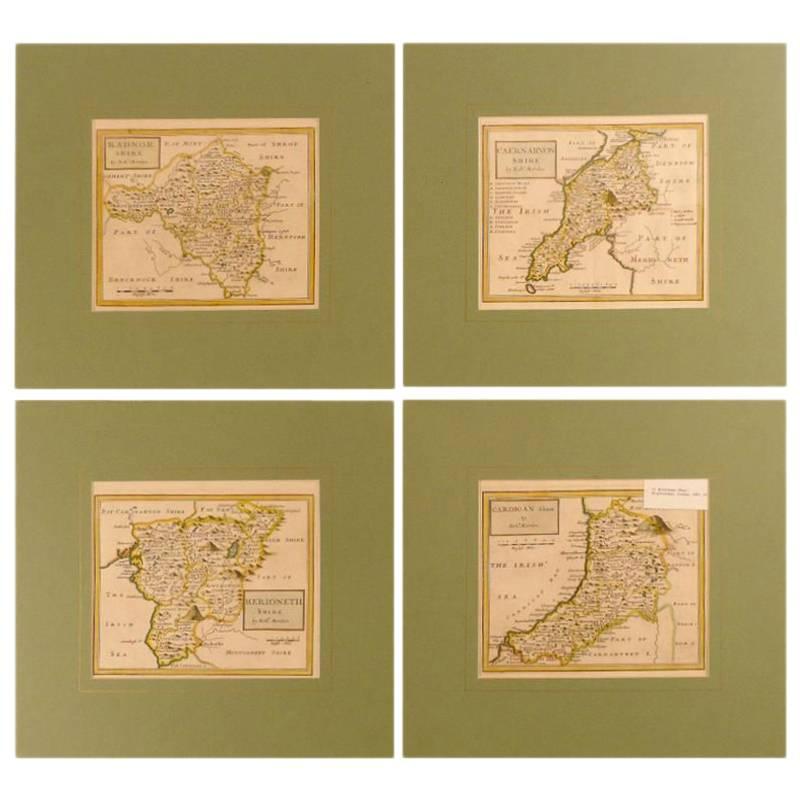 Four Unframed Polychrome Maps For Sale