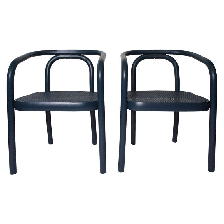 Set of Four Navy Painted Bentwood Armchairs