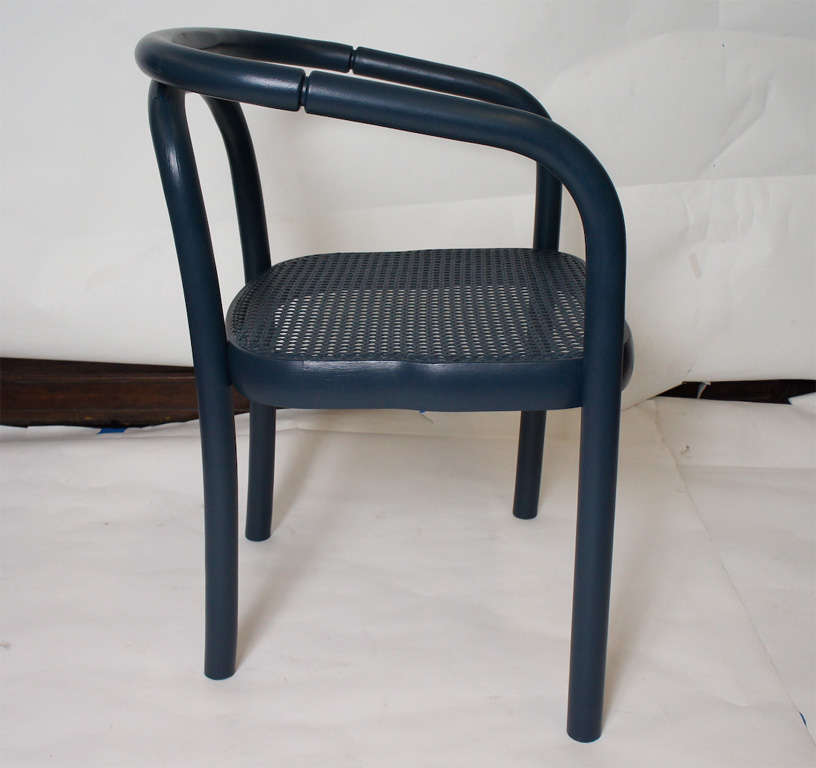 American Set of Four Navy Painted Bentwood Armchairs
