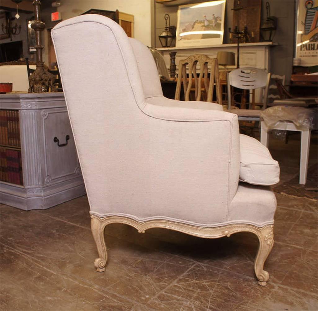 French Provincial Louis XV Style Wing Armchair For Sale