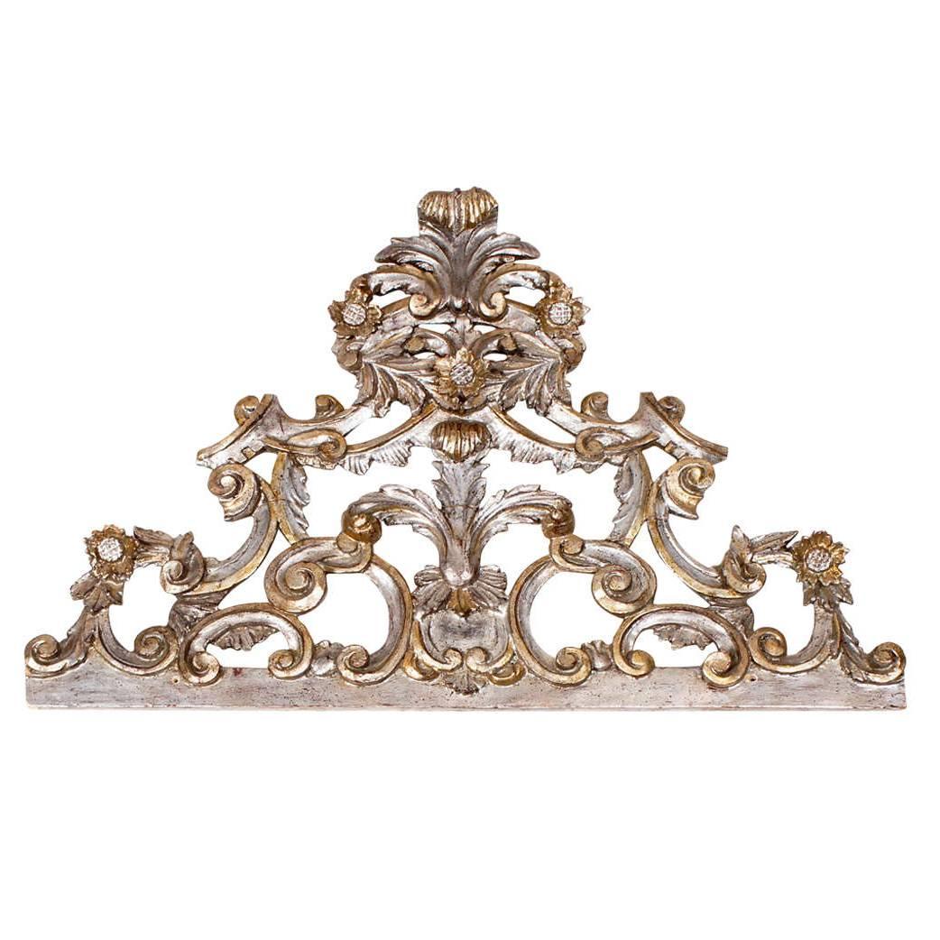 Hand-Carved Silver Giltwood Decorative Sculpture