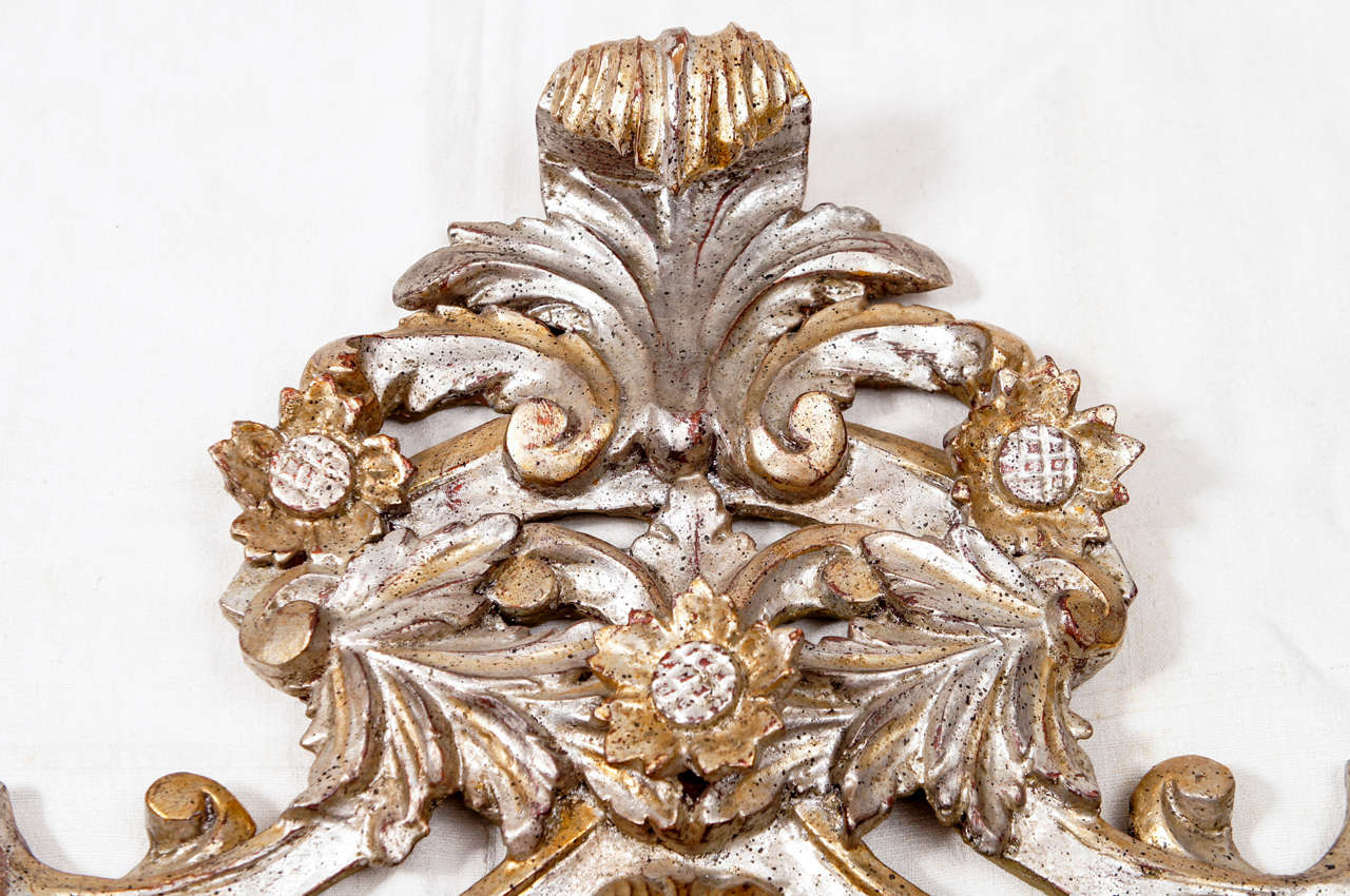 Baroque Hand-Carved Silver Giltwood Decorative Sculpture For Sale