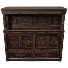 17th Century Jacobean Carved Oak Two-Piece Sideboard Cupboard