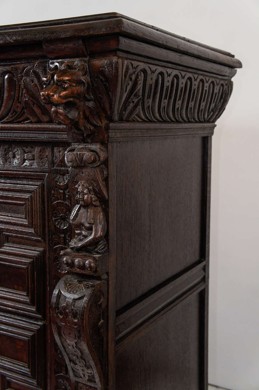 Renaissance Revival Antique Hand-Carved Oak Cabinet For Sale