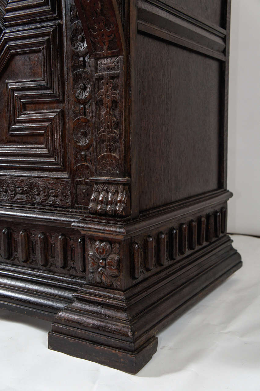 Unknown Antique Hand-Carved Oak Cabinet For Sale
