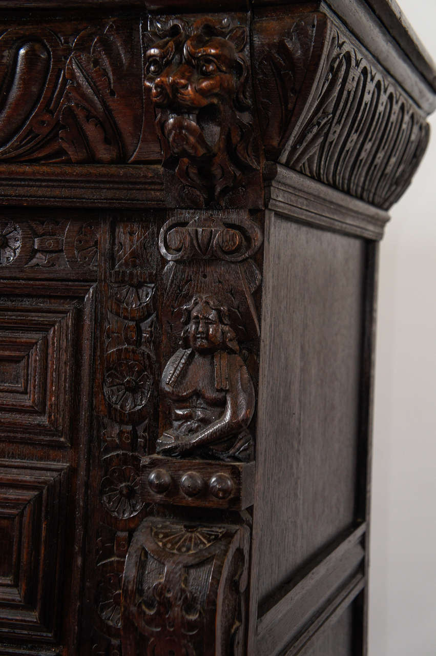 19th Century Antique Hand-Carved Oak Cabinet For Sale