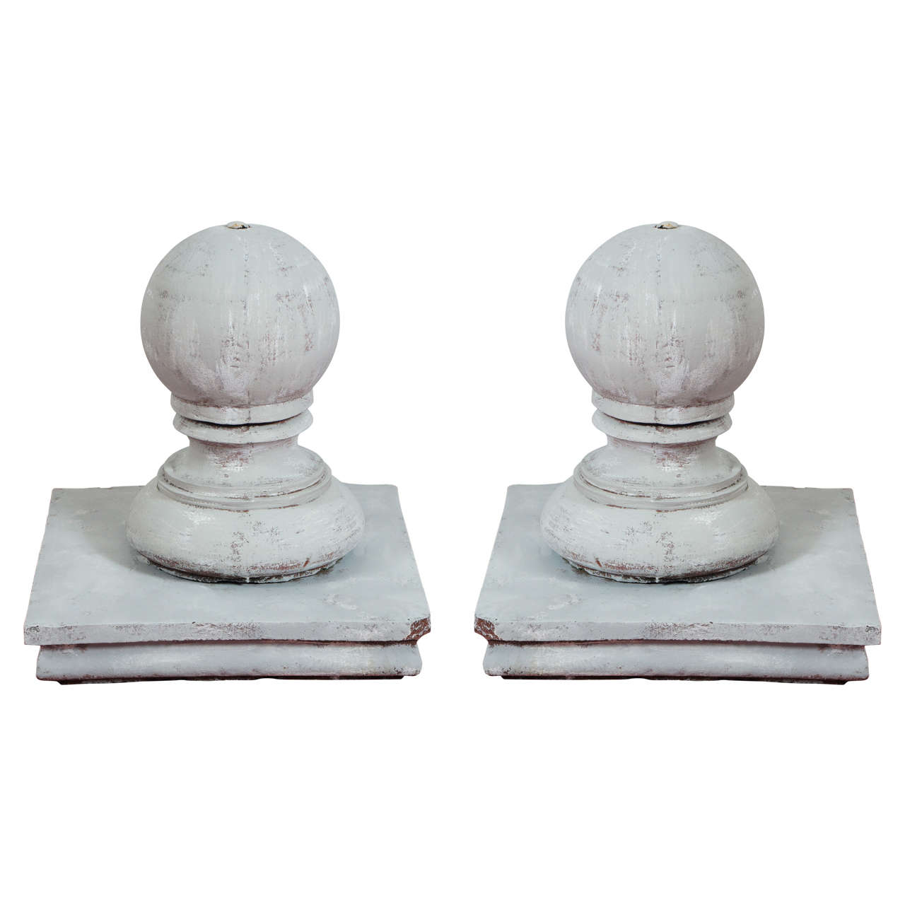 Pair of Large Glazed Gray Terracotta Garden Finials For Sale at 1stdibs