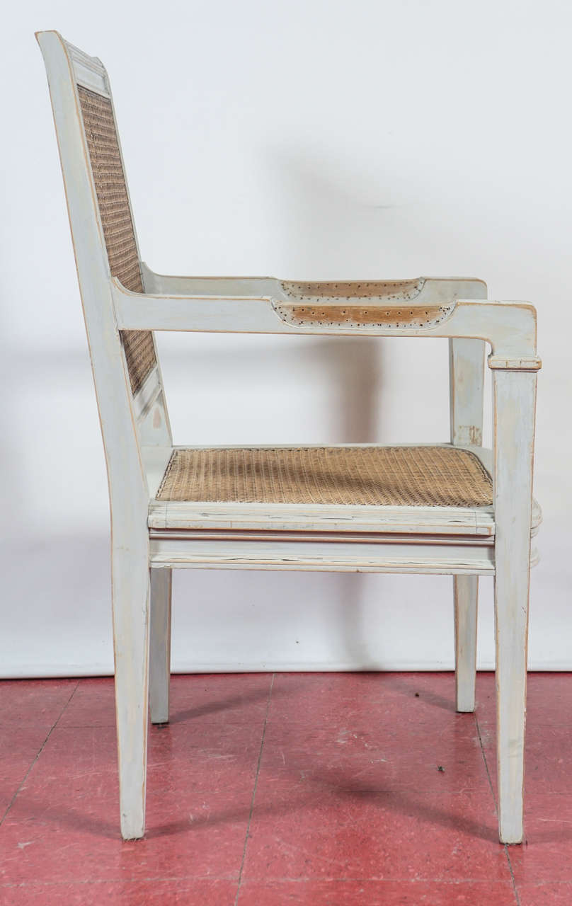 Cane Directoire Style Bench and Two Chairs