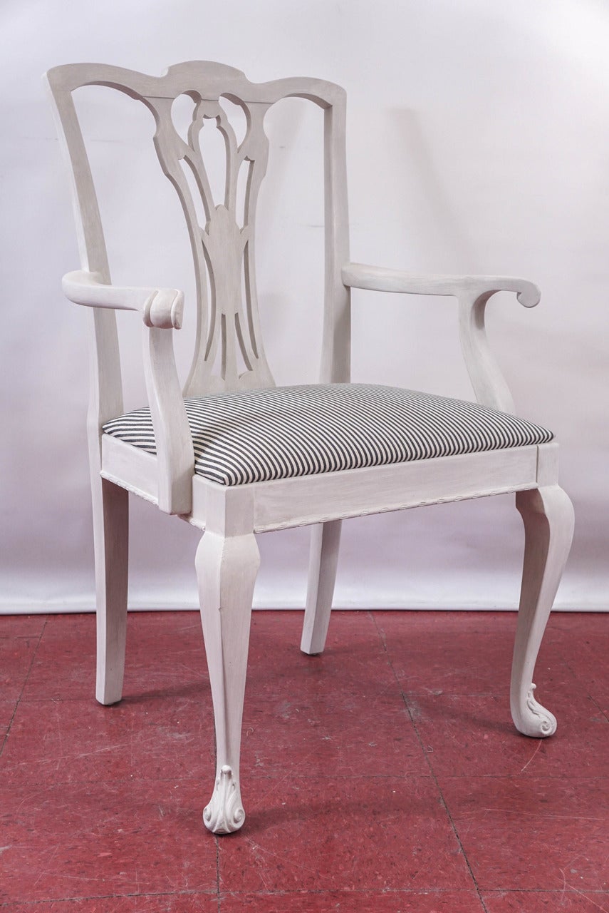 Wood Six Painted Chippendale-Style Dining Chairs For Sale
