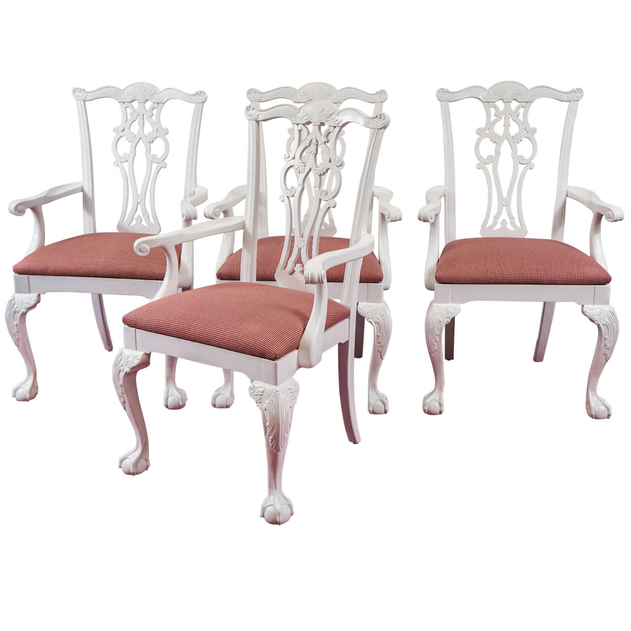 Four Chippendale Revival Dining Armchairs For Sale