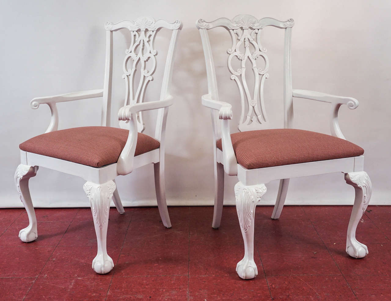 American Four Chippendale Revival Dining Armchairs For Sale