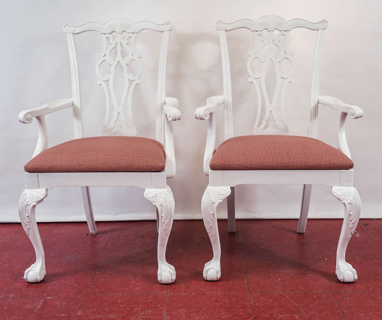 Painted Four Chippendale Revival Dining Armchairs For Sale