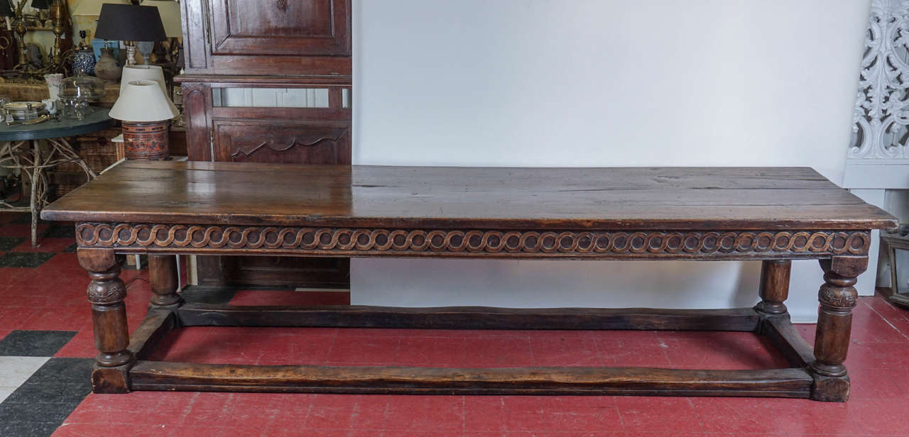 Carved Elizabethan Style Trestle Server or Work Table