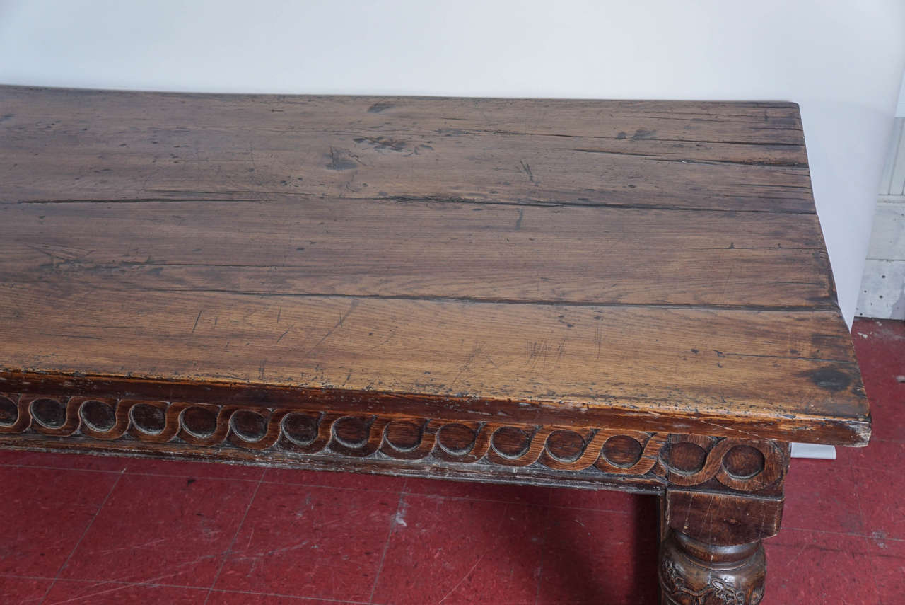 Elizabethan Style Trestle Server or Work Table In Fair Condition In Sheffield, MA