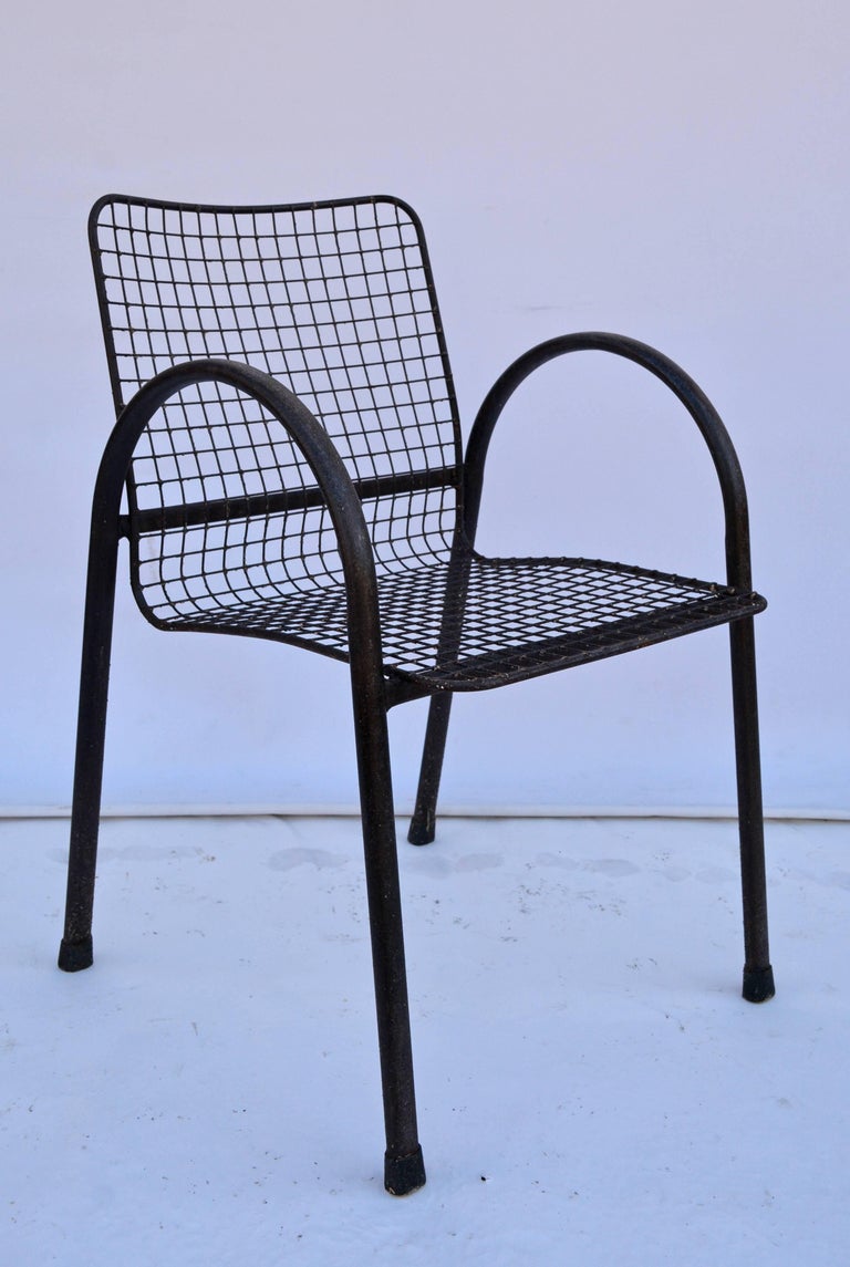 Memphis Style Patio Wrought Iron Mesh Armchairs For Sale at 1stDibs