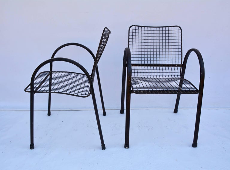 Memphis Style Patio Wrought Iron Mesh Armchairs For Sale at 1stDibs