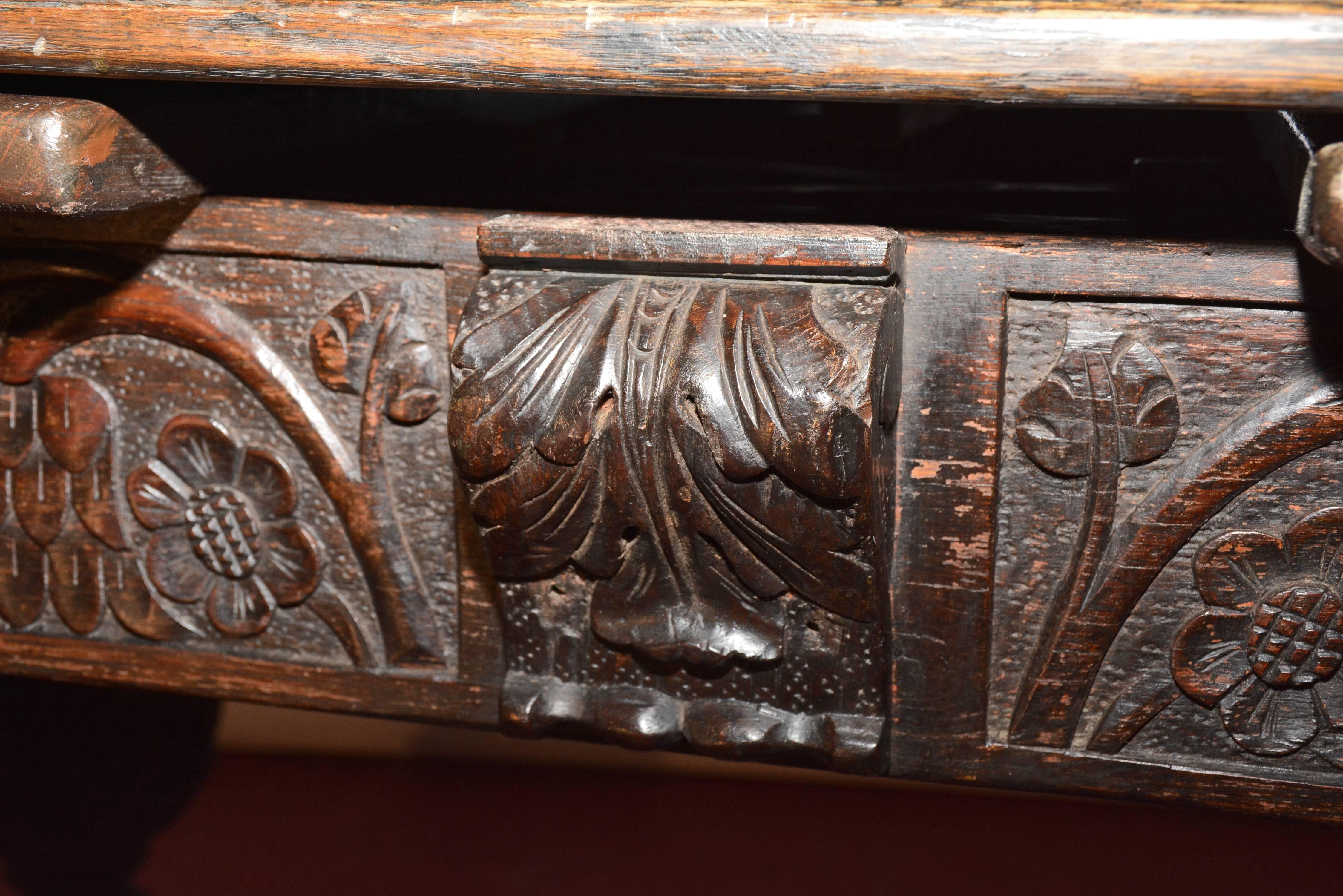 19th Century Elizabethan Style Hand-Carved Oak Library Table For Sale