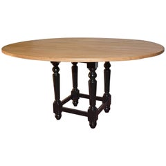 Round Teak Dining Table with Pedestal Cage Base