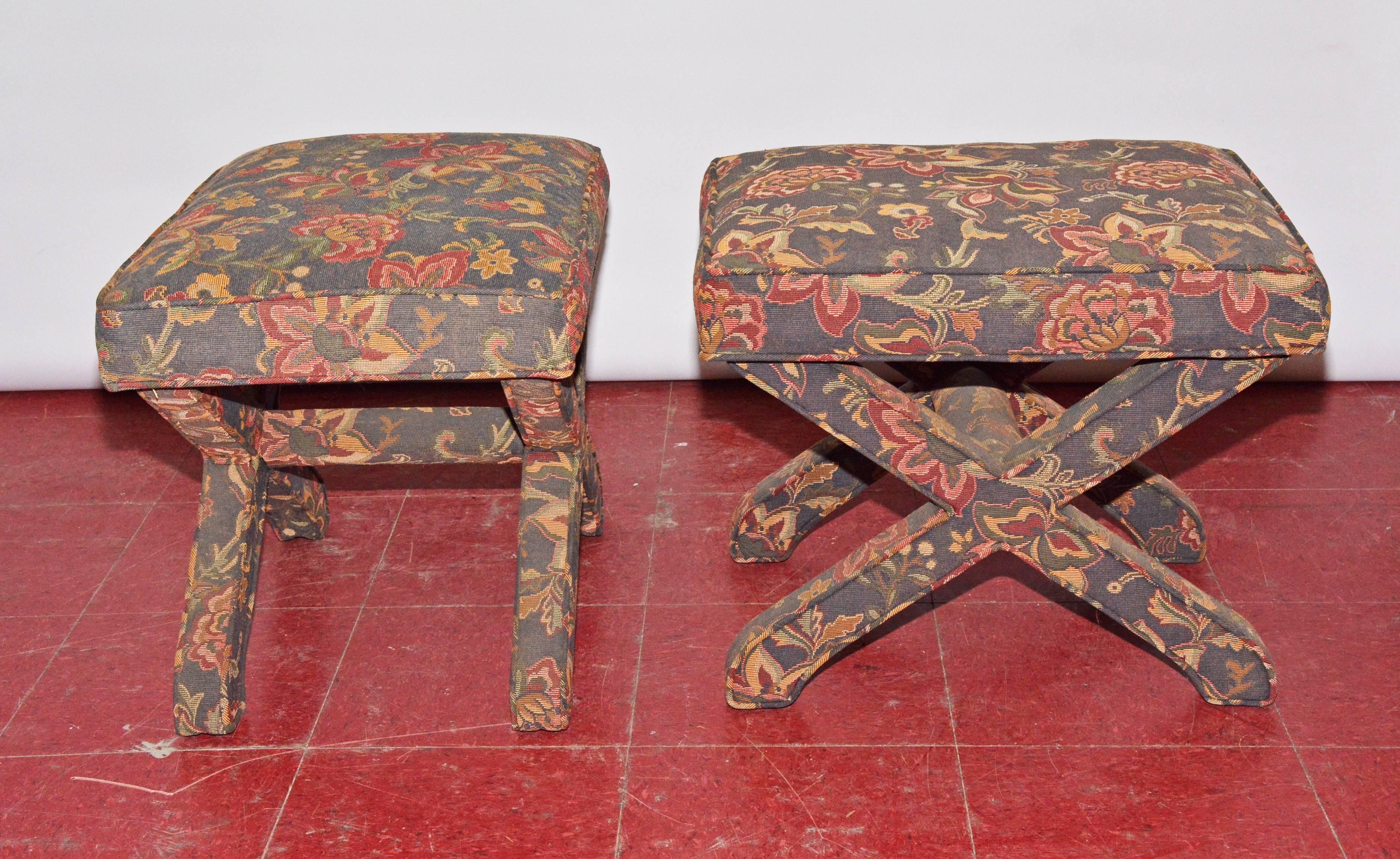 American Pair of Midcentury X-Base Billy Baldwin Style Benches or Footstools