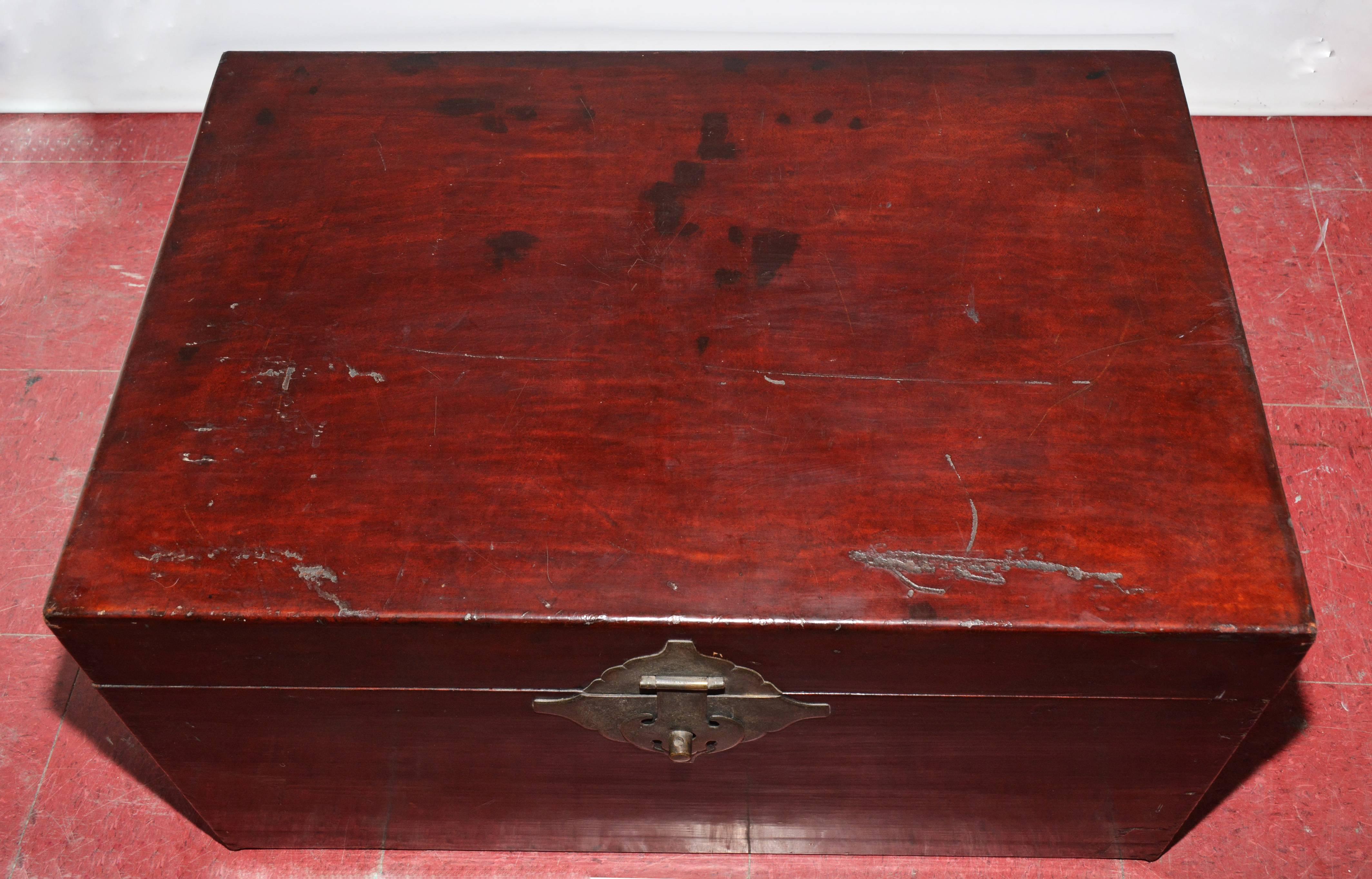 Cast Antique Chinese Lacquer Trunk