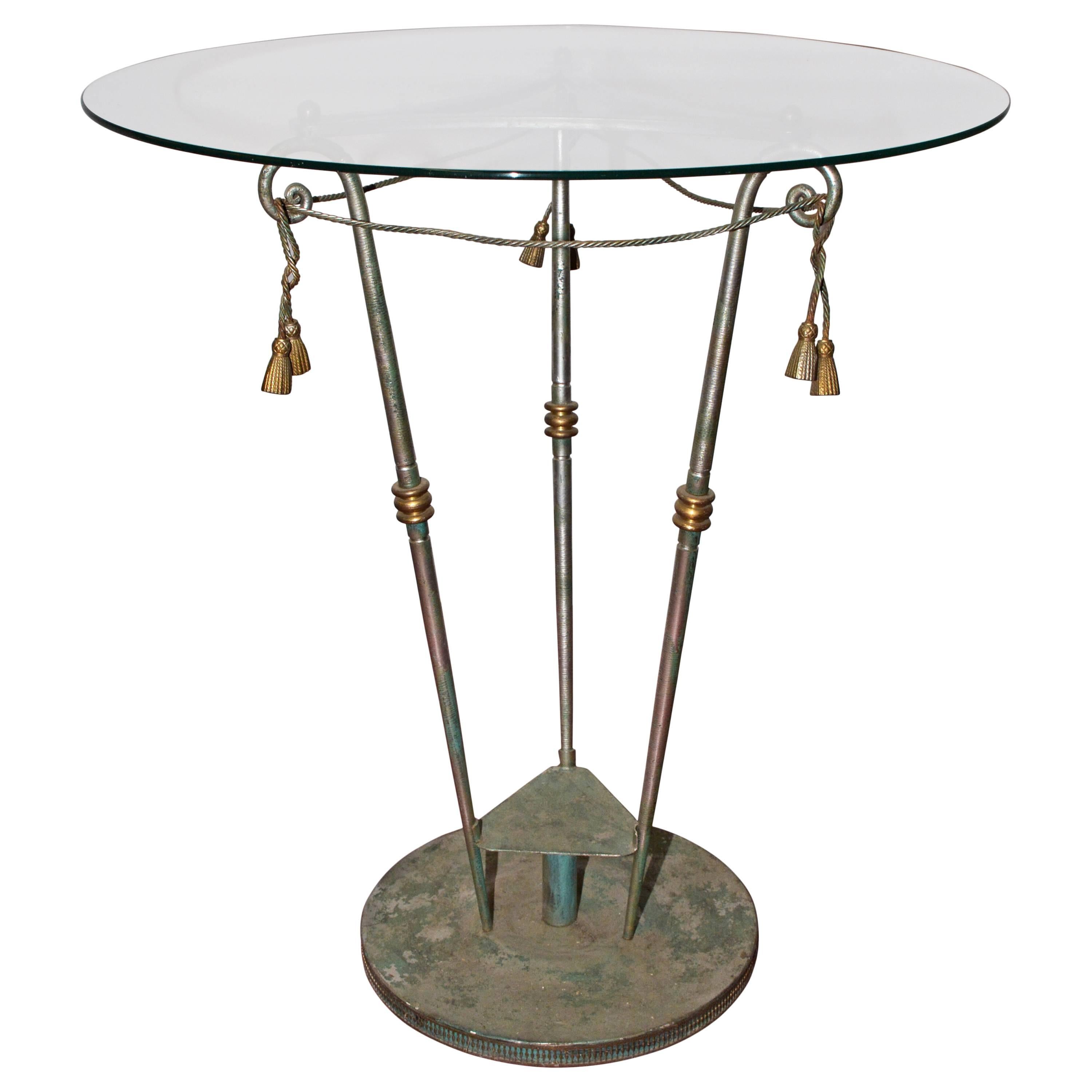 Table centrale néoclassique en fer et verre