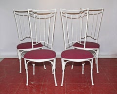 Four Painted Faux Bamboo Wrought Iron Metal Dining Chairs