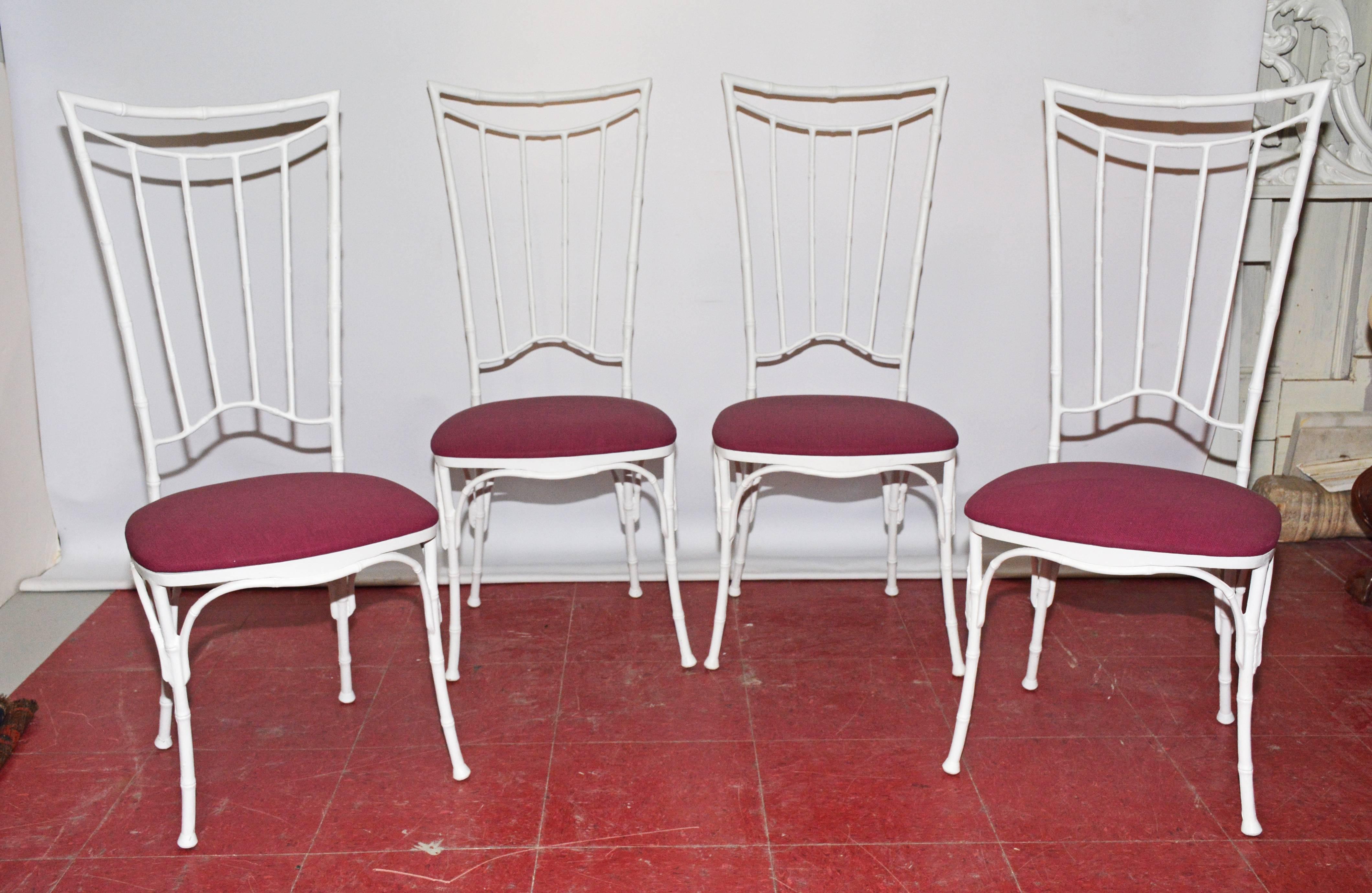 American Four Painted Faux Bamboo Wrought Iron Chairs