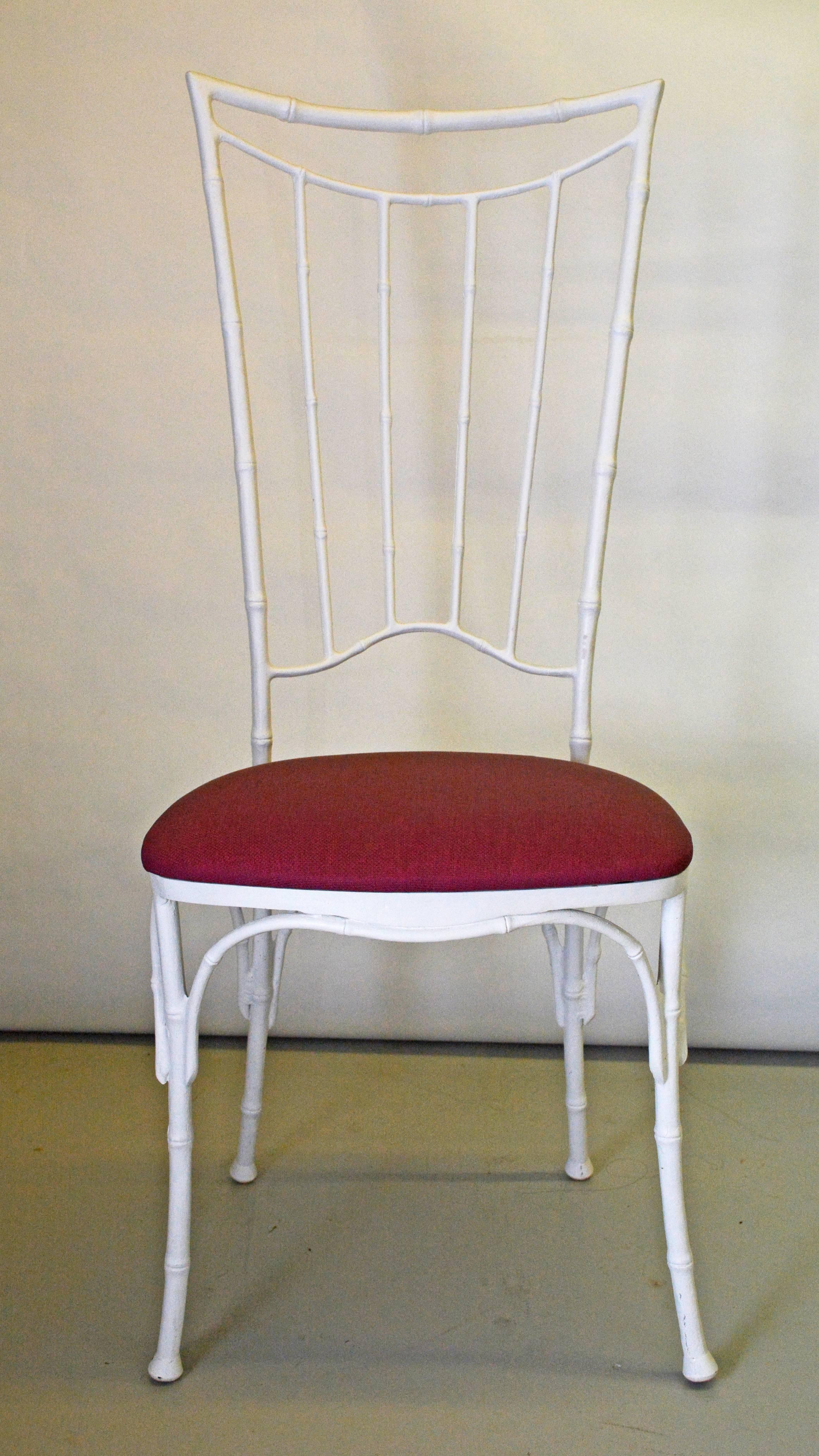 Molded Four Painted Faux Bamboo Wrought Iron Chairs For Sale