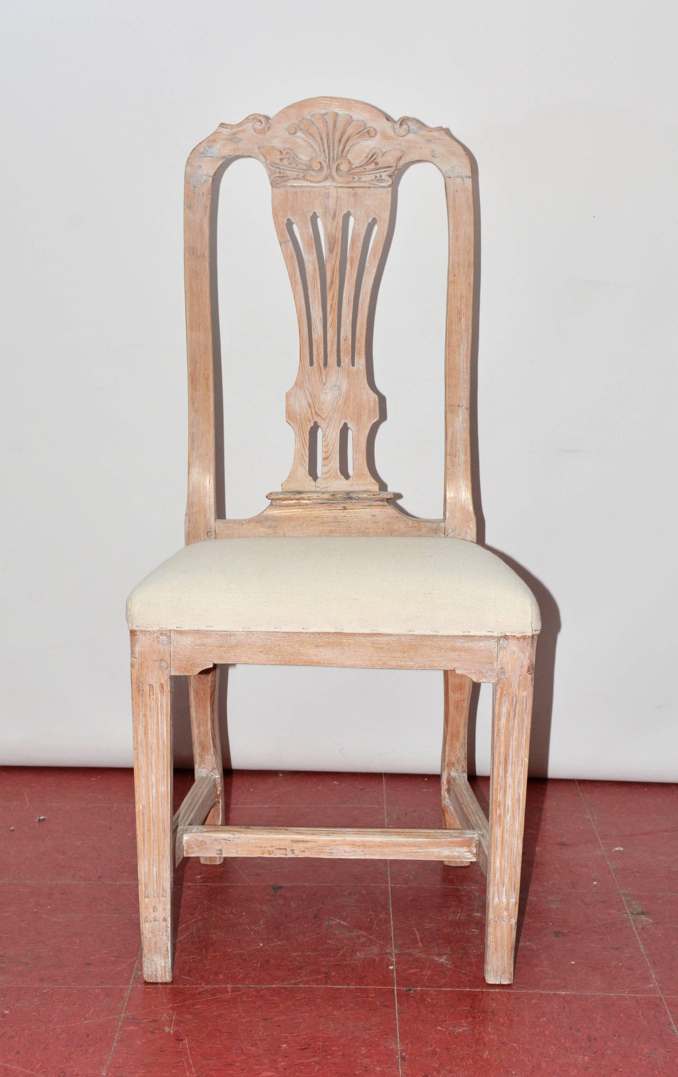 Wonderful Swedish white washed side or office chair with carved details.