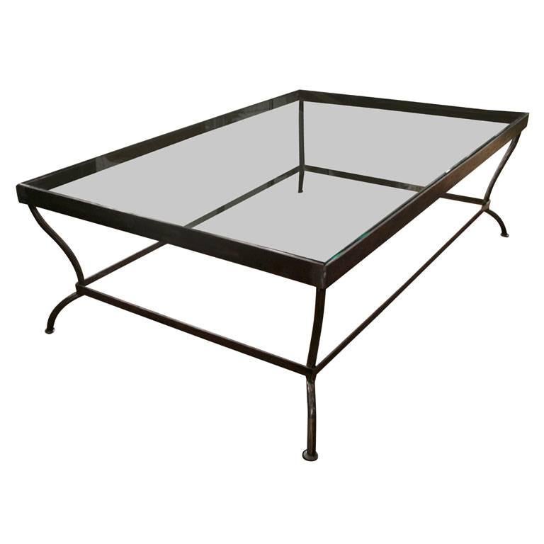 Custom Made Glass and Polished Iron Coffee Table by BH & A For Sale