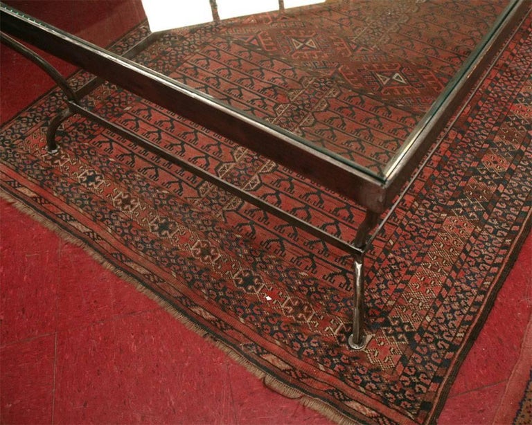 Modern Custom Made Glass and Polished Iron Coffee Table by BH & A For Sale