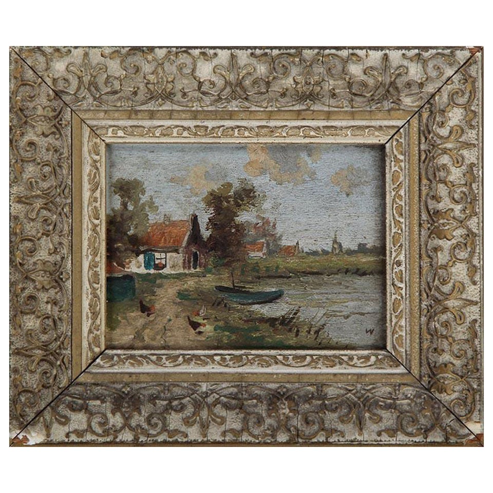 Peinture de paysage continentale miniature en vente