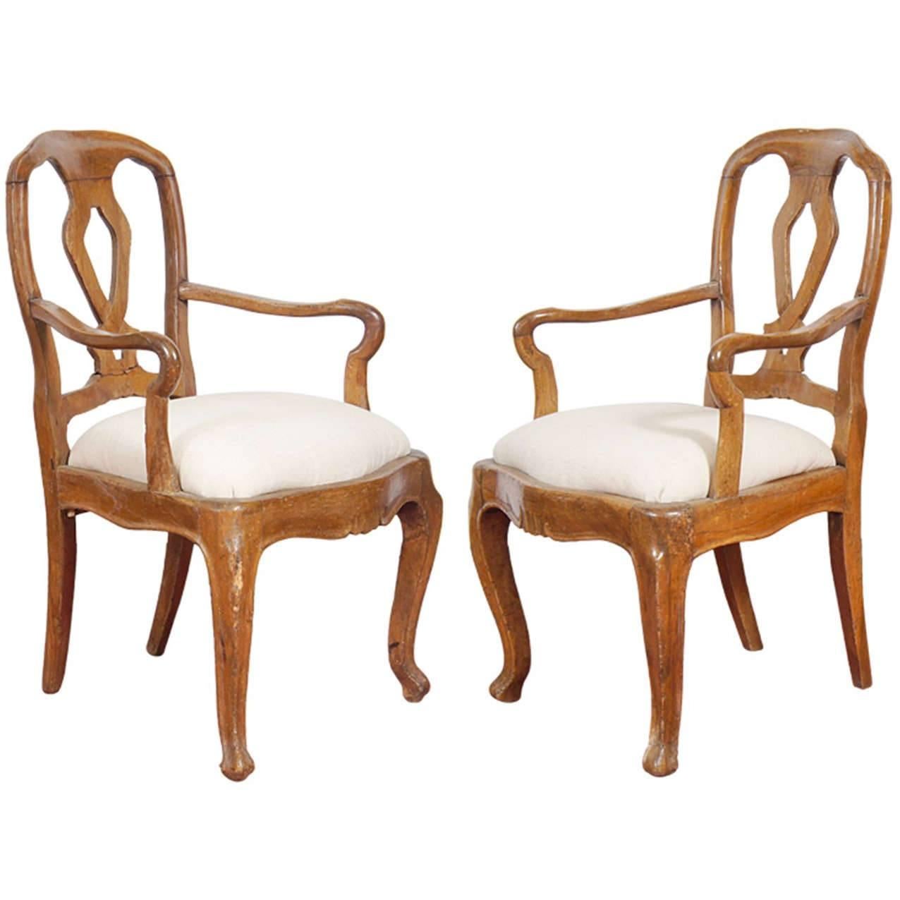 Hand-Carved Country Style Italian Chairs, Pair