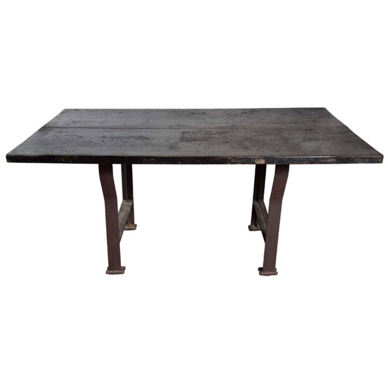 Large Industrial Plank Top Work Or Farm Table At 1stdibs