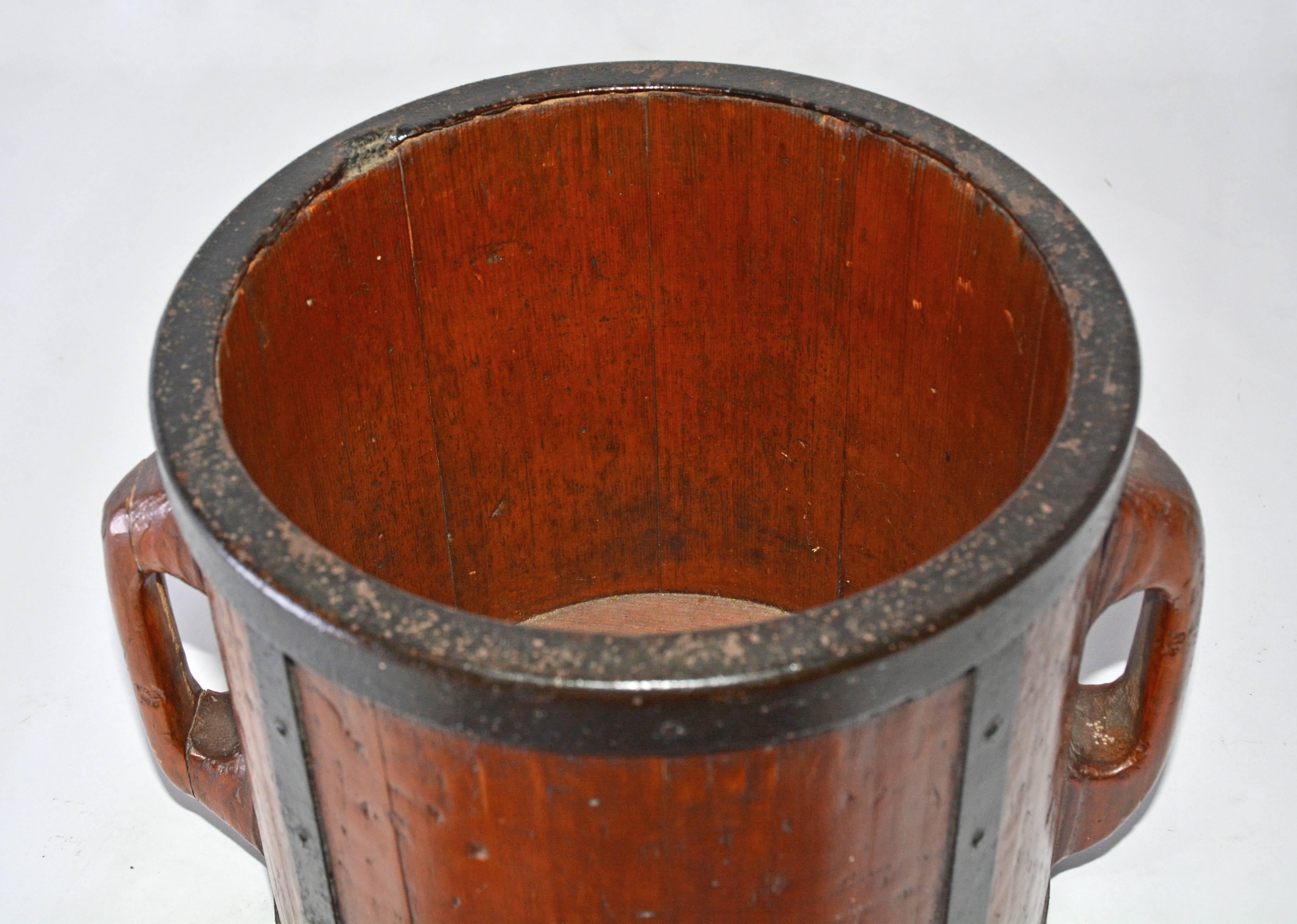 Country Antique Chinese Two-Handled Wood Bucket