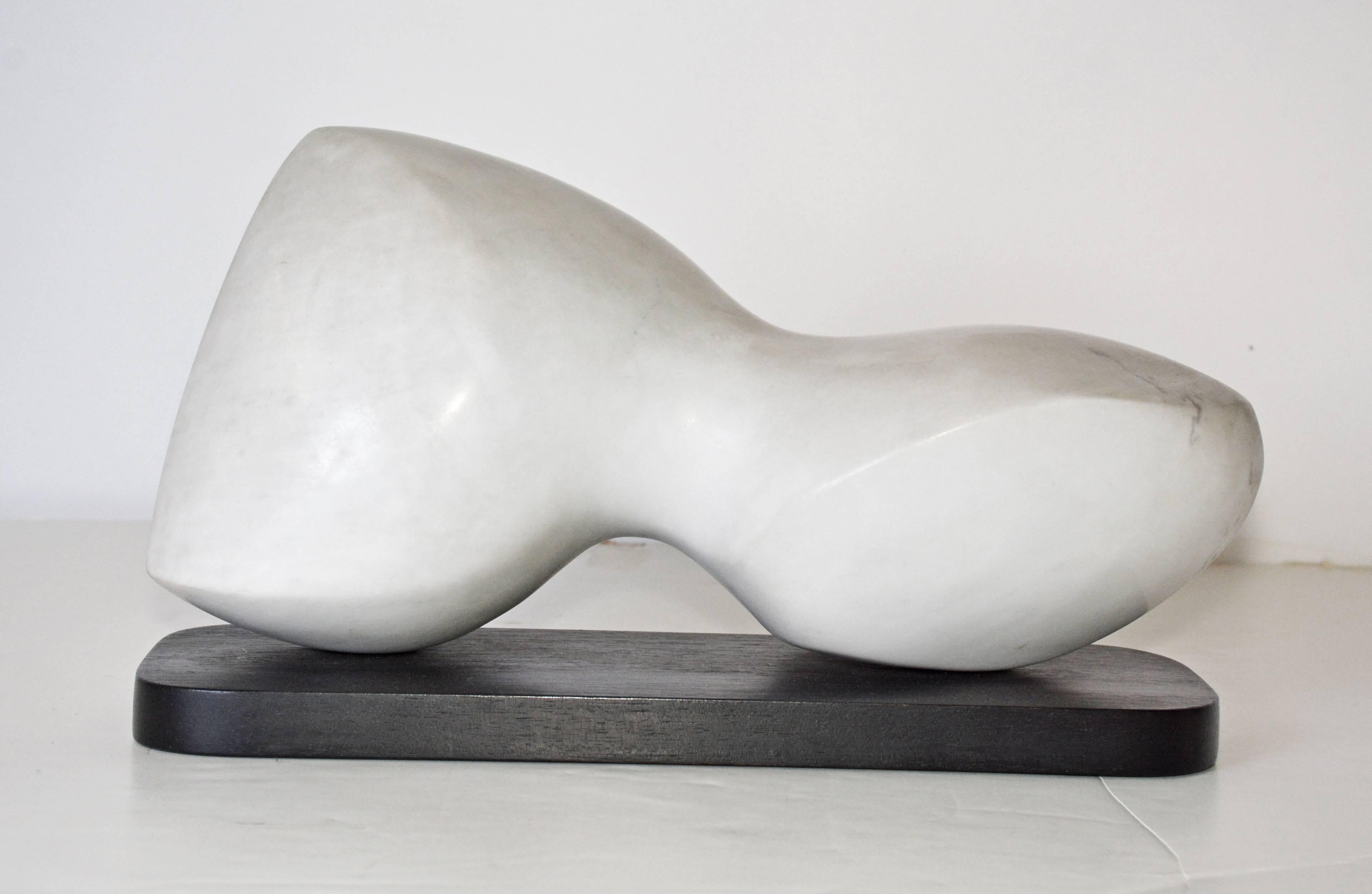 Unknown Contemporary White Veined Marble Sculpture on Black Base