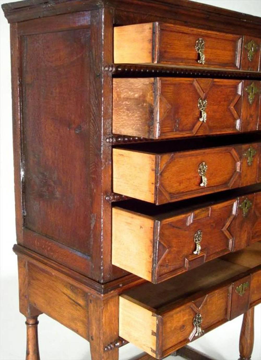 English Charles II Oak Chest on Stand For Sale